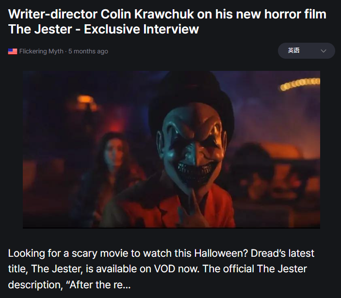 Writer-director Colin Krawchuk on his new horror film The Jester - Exclusive Interview
